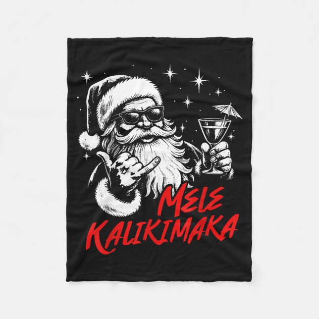 Retro Christmas Mele Kalikimaka Santa Shaka Hawaii Fleecefilt (Framsidan)