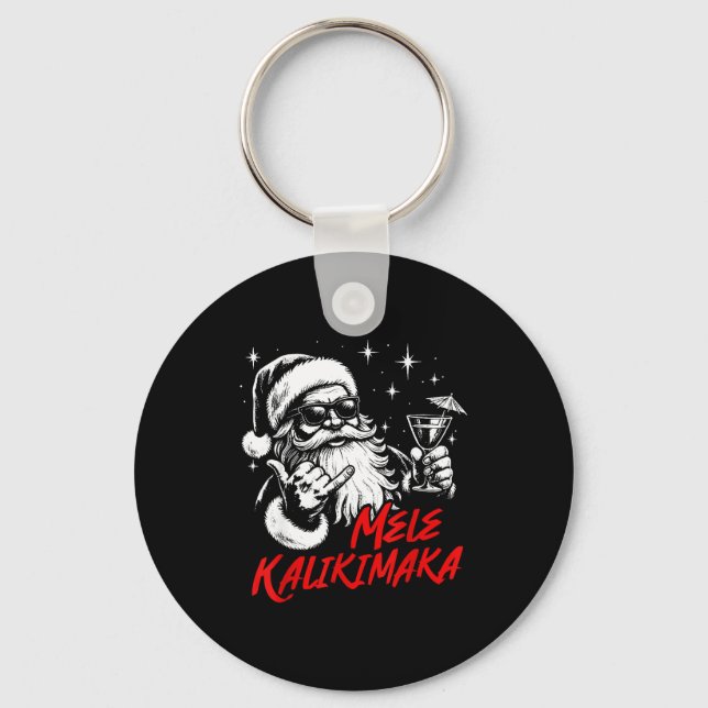 Retro Christmas Mele Kalikimaka Santa Shaka Hawaii Nyckelring (Framsida)