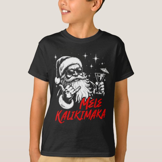 Retro Christmas Mele Kalikimaka Santa Shaka Hawaii T Shirt (Framsida)