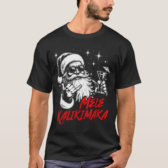 Retro Christmas Mele Kalikimaka Santa Shaka Hawaii T Shirt (Framsida)