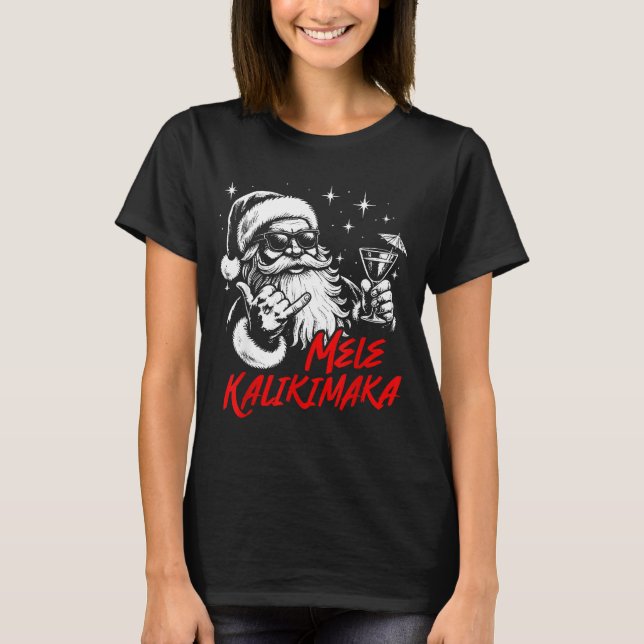Retro Christmas Mele Kalikimaka Santa Shaka Hawaii T Shirt (Framsida)