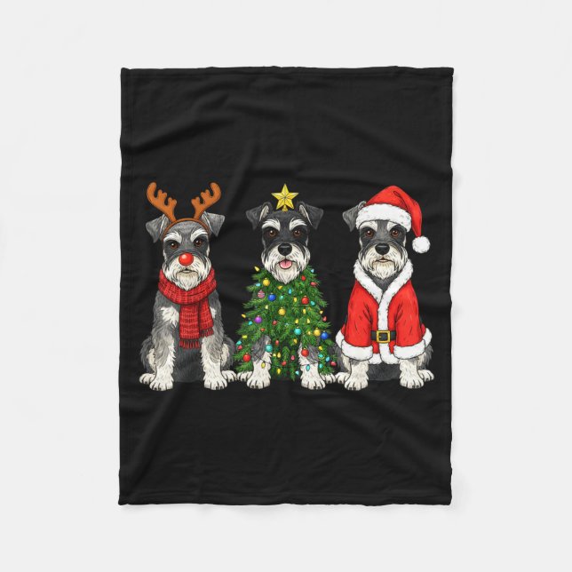 Retro Christmas Miniature Schnauzer Santa Reindeer Fleecefilt (Framsidan)