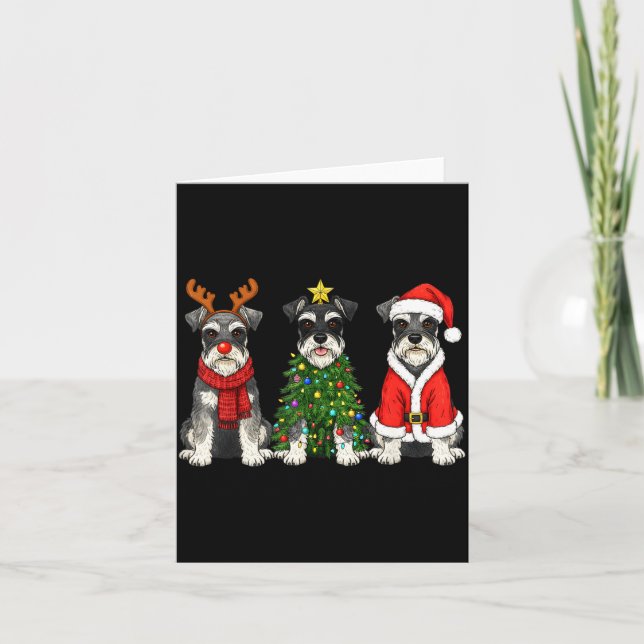 Retro Christmas Miniature Schnauzer Santa Reindeer Kort (Framsida)