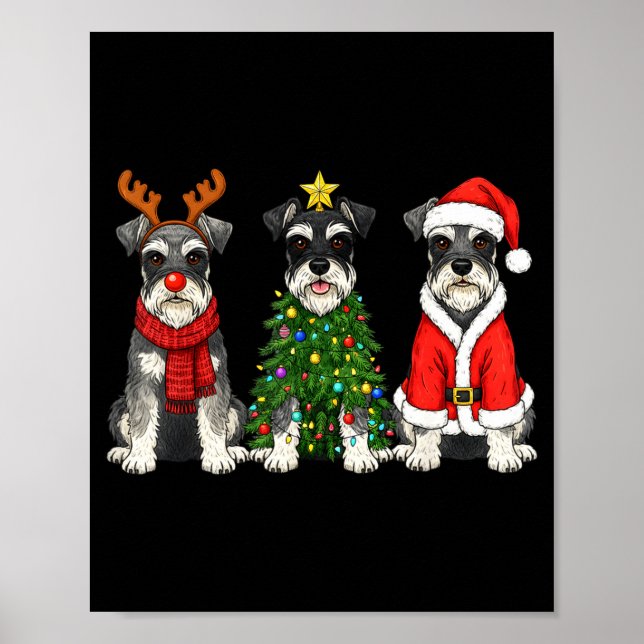 Retro Christmas Miniature Schnauzer Santa Reindeer Poster (Framsidan)