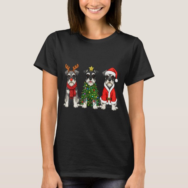 Retro Christmas Miniature Schnauzer Santa Reindeer T Shirt (Framsida)