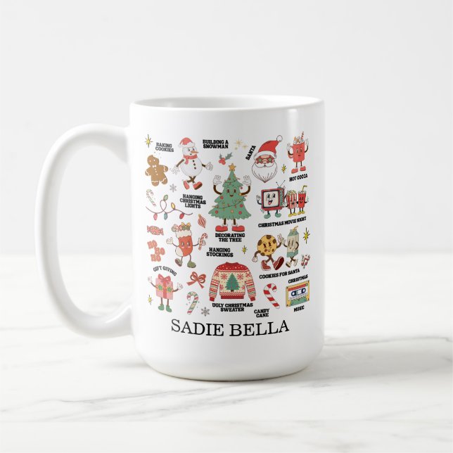 Retro Christmas Nostalgic Green And Red Kaffemugg (Vänster)