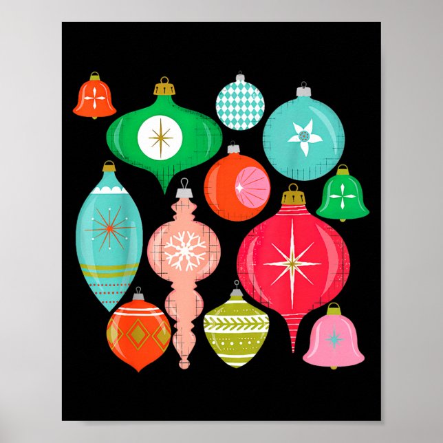 Retro Christmas Ornaments Mid Century Modern  Poster (Framsidan)