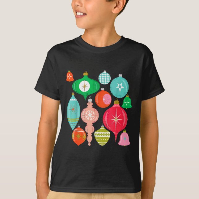 Retro Christmas Ornaments Mid Century Modern  T Shirt (Framsida)