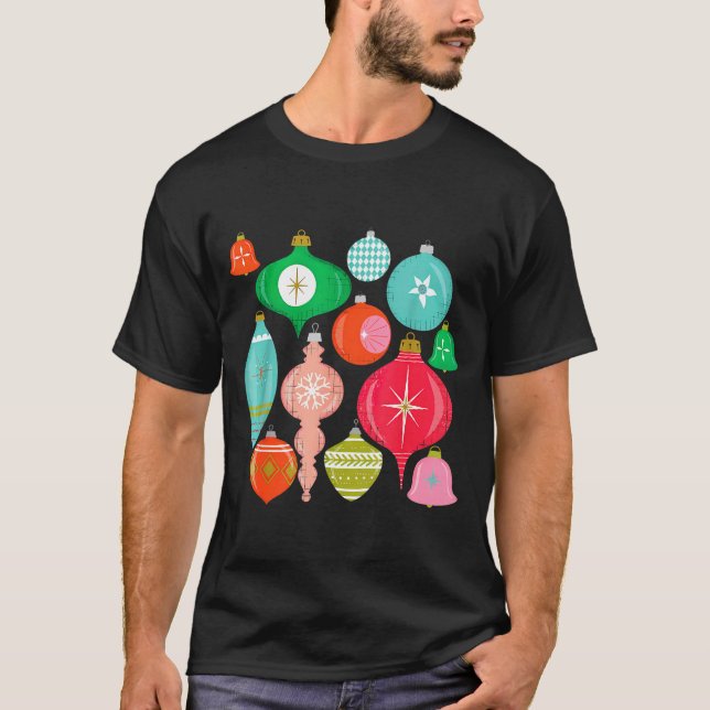 Retro Christmas Ornaments Mid Century Modern  T Shirt (Framsida)