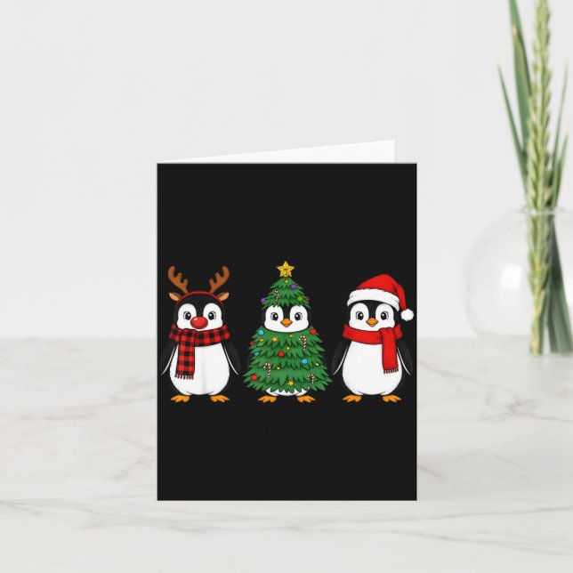 Retro Christmas Penguin Santa Reindeer  Kort (Framsida)