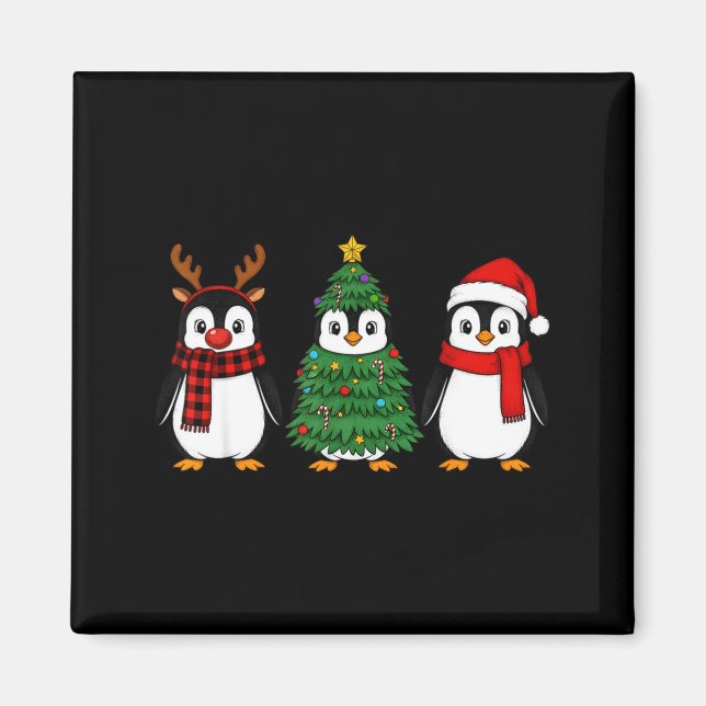 Retro Christmas Penguin Santa Reindeer  Magnet (Framsidan)