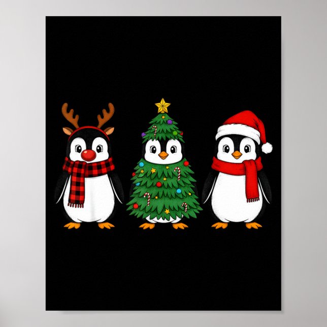 Retro Christmas Penguin Santa Reindeer  Poster (Framsidan)