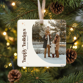 Retro Christmas Photo Family Name Holiday Julgransprydnad Keramik