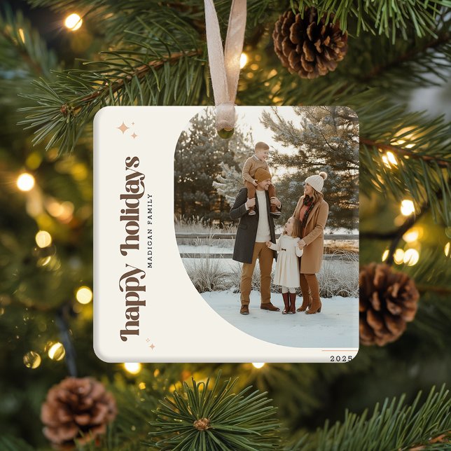Retro Christmas Photo Family Name Holiday Julgransprydnad Keramik (Skapare uppladdad)