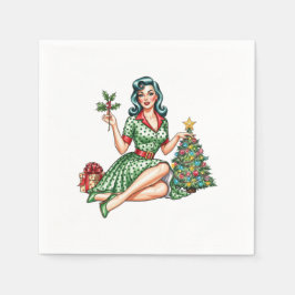 Retro Christmas Pin-Up Cocktail Napkin  Pappersservett