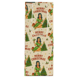 Retro Christmas Pin-Up Wine Gift Bag
