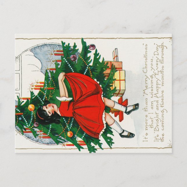 Retro Christmas Postcard, Child and Christmas Tree Vykort (Framsida)