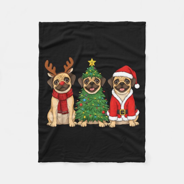 Retro Christmas Puggle Santa Reindeer Dog Lover  Fleecefilt (Framsidan)