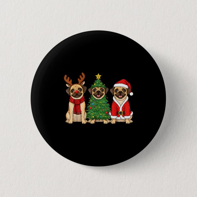 Retro Christmas Puggle Santa Reindeer Dog Lover  Knapp (Framsida)