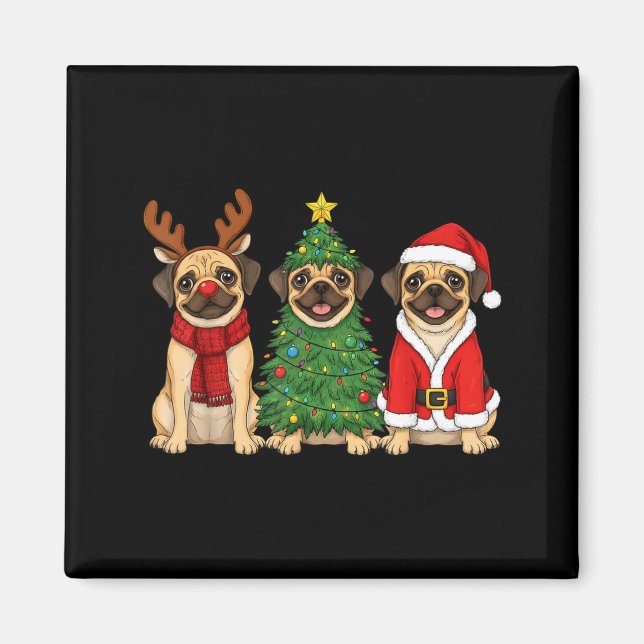 Retro Christmas Puggle Santa Reindeer Dog Lover  Magnet (Framsidan)