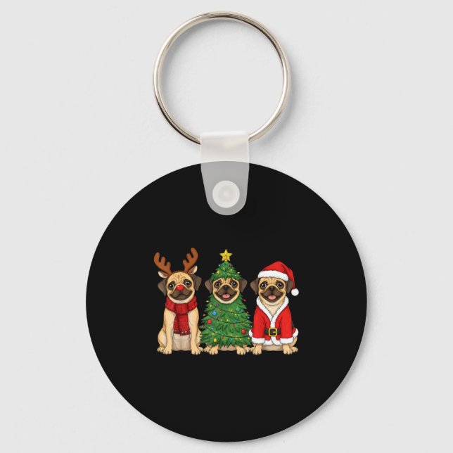 Retro Christmas Puggle Santa Reindeer Dog Lover  Nyckelring (Framsida)