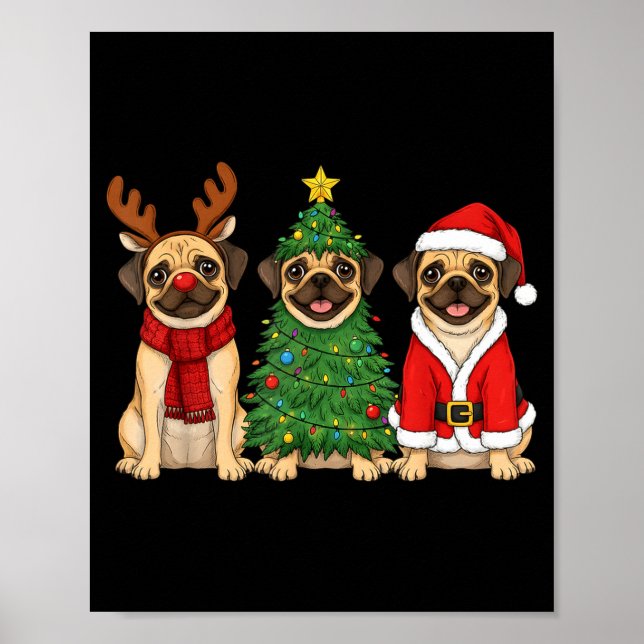 Retro Christmas Puggle Santa Reindeer Dog Lover  Poster (Framsidan)