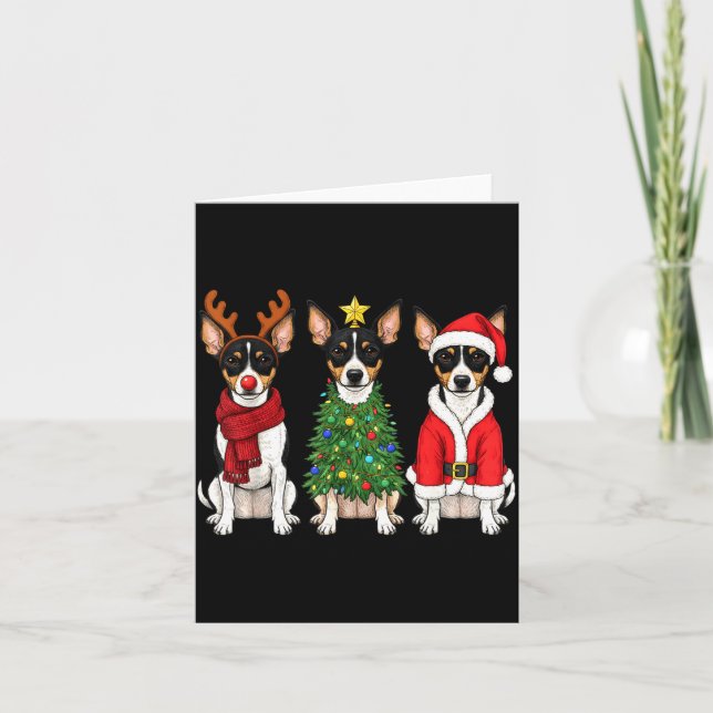 Retro Christmas Rat Terrier Santa Reindeer Dog Lov Kort (Framsida)