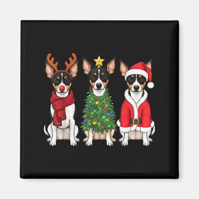 Retro Christmas Rat Terrier Santa Reindeer Dog Lov Magnet (Framsidan)