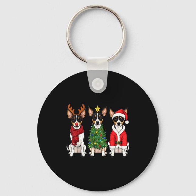 Retro Christmas Rat Terrier Santa Reindeer Dog Lov Nyckelring (Framsida)