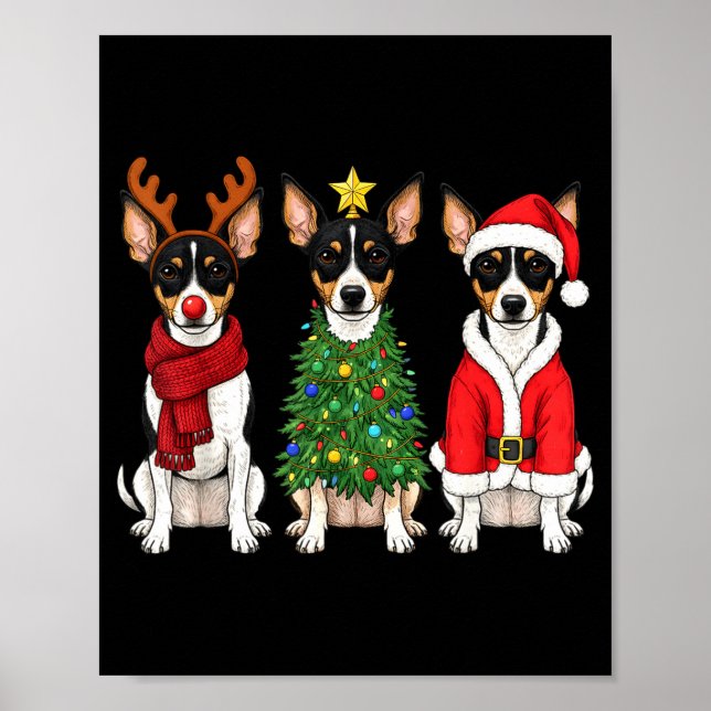 Retro Christmas Rat Terrier Santa Reindeer Dog Lov Poster (Framsidan)