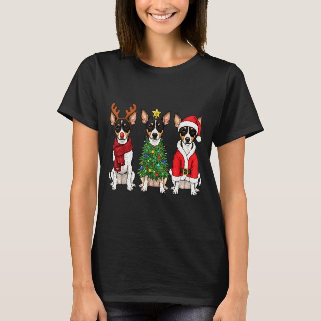 Retro Christmas Rat Terrier Santa Reindeer Dog Lov T Shirt (Framsida)