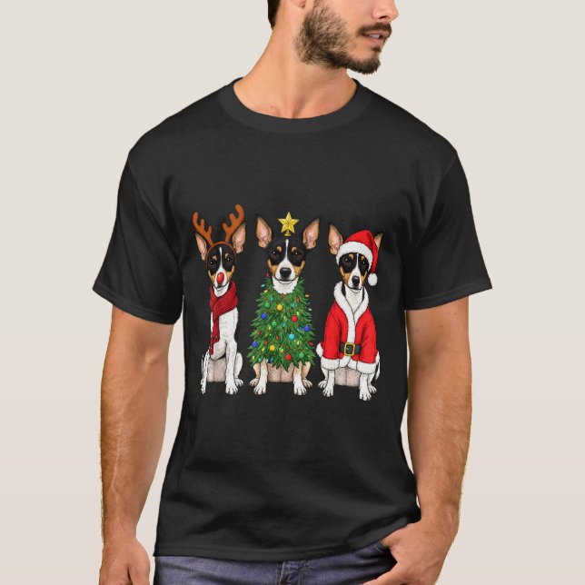 Retro Christmas Rat Terrier Santa Reindeer Dog Lov T Shirt (Framsida)