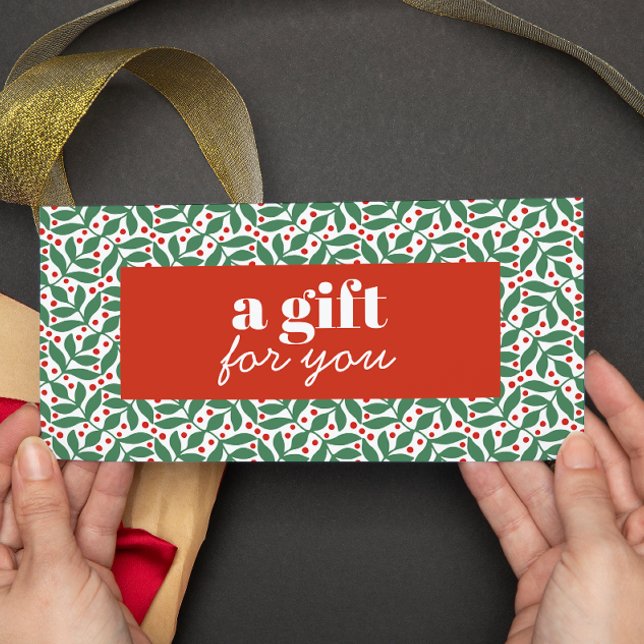 RETRO CHRISTMAS RED BERRIES GRÖNT LÖV SPECIELL (Greenery foliage red berries christmas gift card or discount card holiday)