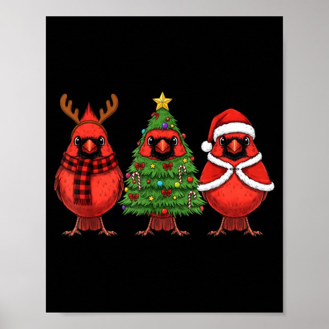 Retro Christmas Red Cardinal Bird Santa Reindeer  Poster (Framsidan)
