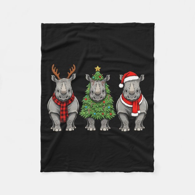 Retro Christmas Rhino Santa Reindeer Safari Animal Fleecefilt (Framsidan)