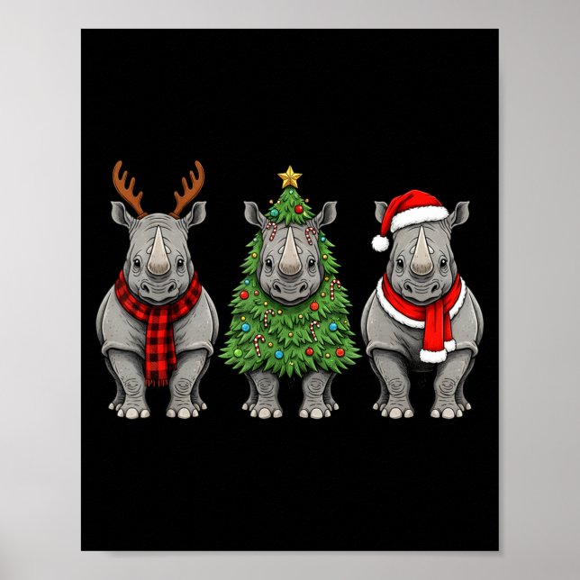 Retro Christmas Rhino Santa Reindeer Safari Animal Poster (Framsidan)