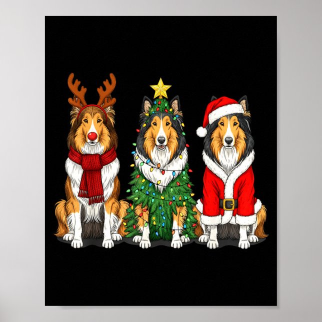 Retro Christmas Rough Collie Santa Reindeer Dog Lo Poster (Framsidan)