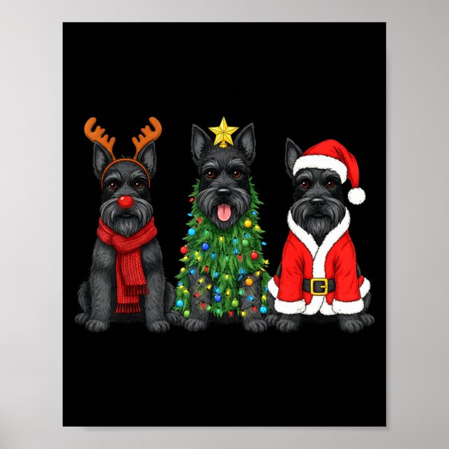 Retro Christmas Scottierrier Santa Reindeer Dog Lo Poster (Framsidan)