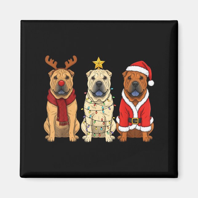 Retro Christmas Shar Pei Santa Reindeer Dog Lover  Magnet (Framsidan)