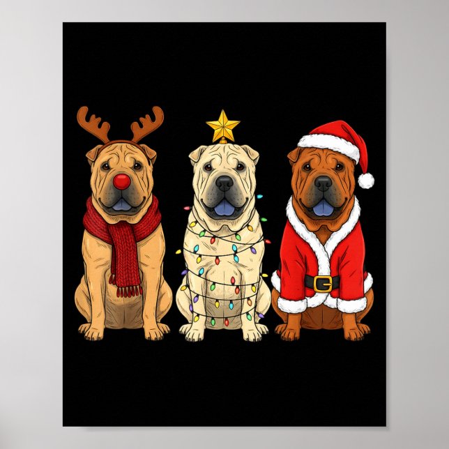 Retro Christmas Shar Pei Santa Reindeer Dog Lover  Poster (Framsidan)