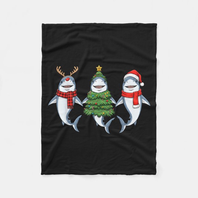 Retro Christmas Shark Santa Reindeer  Fleecefilt (Framsidan)