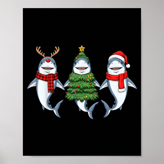 Retro Christmas Shark Santa Reindeer  Poster (Framsidan)