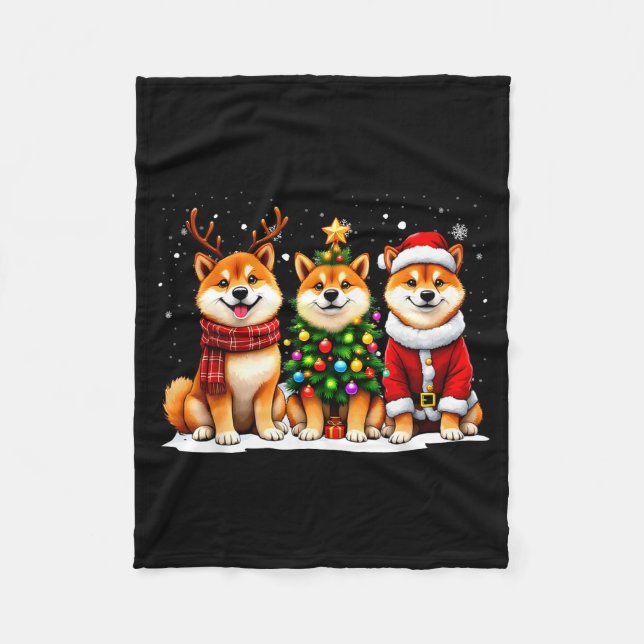 Retro Christmas Shiba Inu Santa Reindeer Dog Lover Fleecefilt (Framsidan)