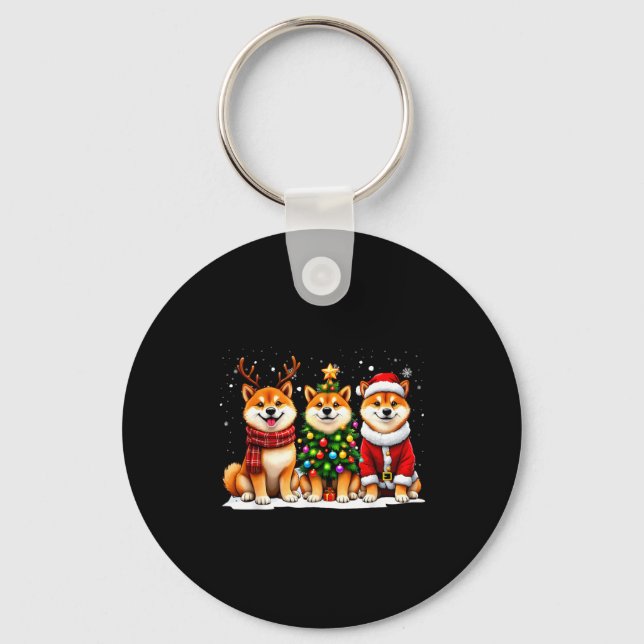 Retro Christmas Shiba Inu Santa Reindeer Dog Lover Nyckelring (Framsida)