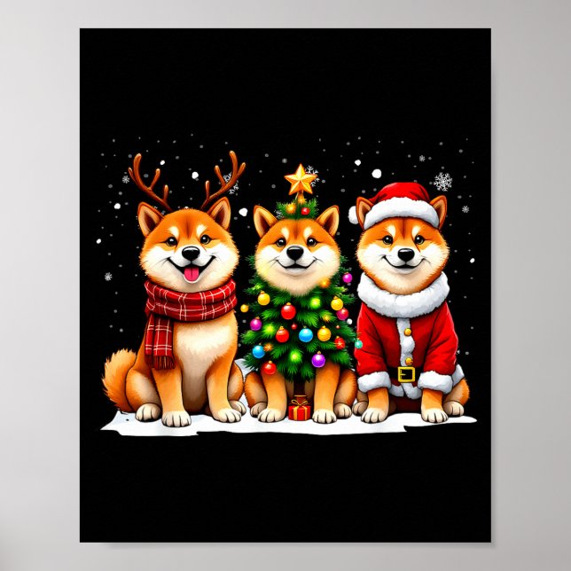 Retro Christmas Shiba Inu Santa Reindeer Dog Lover Poster (Framsidan)