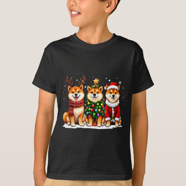 Retro Christmas Shiba Inu Santa Reindeer Dog Lover T Shirt (Framsida)