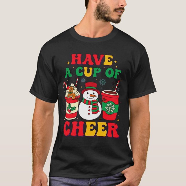Retro Christmas Snowman Gingerbread Hot Chocolate  T Shirt (Framsida)