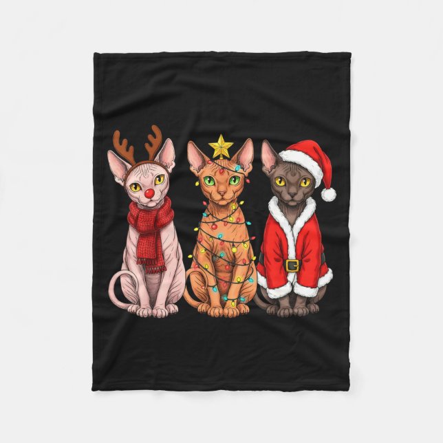 Retro Christmas Sphynx Cat Santa Reindeer  Fleecefilt (Framsidan)