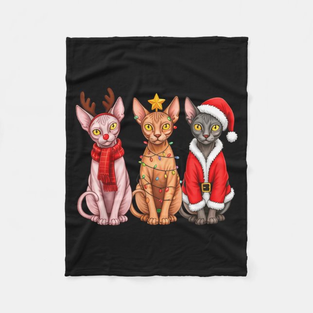 Retro Christmas Sphynx Cat Santa Reindeer  Fleecefilt (Framsidan)