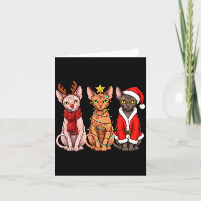 Retro Christmas Sphynx Cat Santa Reindeer  Kort (Framsida)